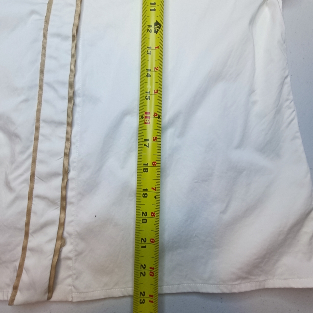 M. Martin White Poplin Cotton Buttondown Blouse Bell Sleeve Tan Piping Size M - Picture 12 of 14